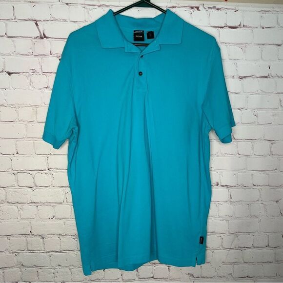 Hugo Boss Mens Polo Shirt‎ Short Sleeve Aqua Blue -size L Excellent - Picture 1 of 8